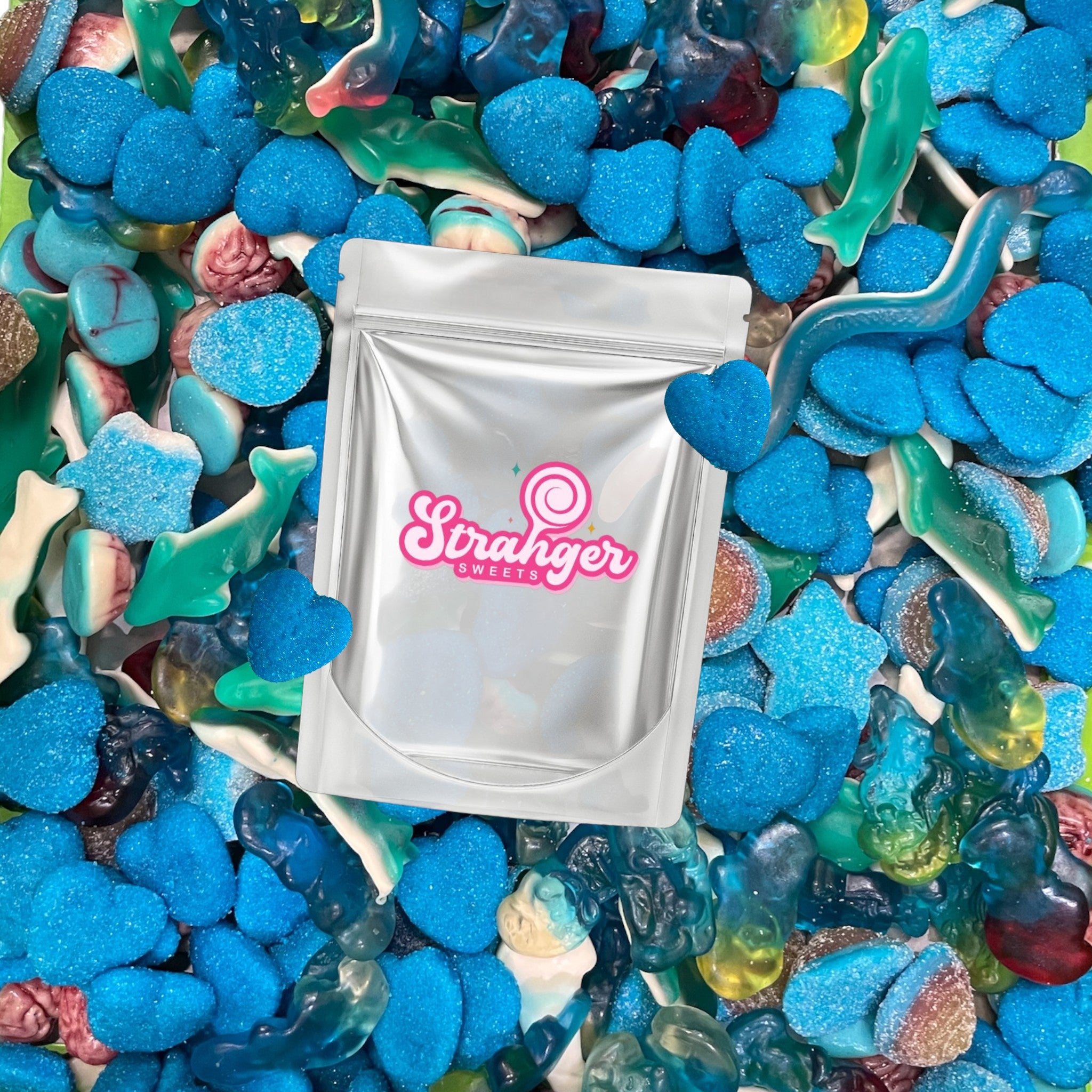 Stranger Sweets - Caramelle gommose blu assortite, dolciumi gelatinosi monocolore