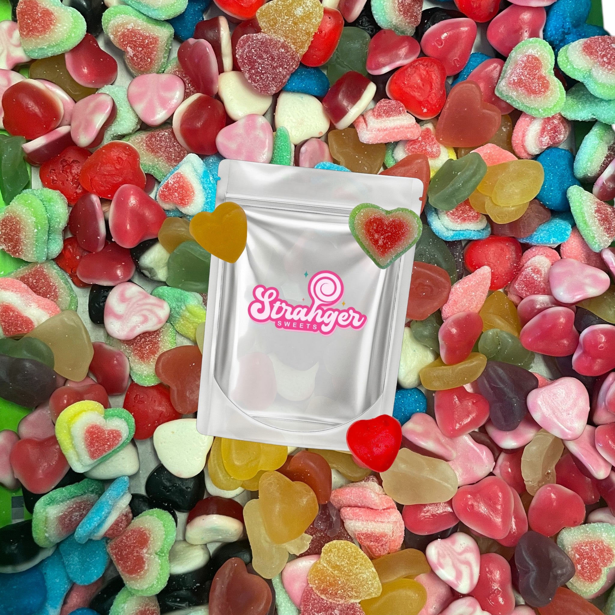 Stranger Sweets - Caramelle gommose a forma di cuore colorate, dolciumi gelatinosi romantici